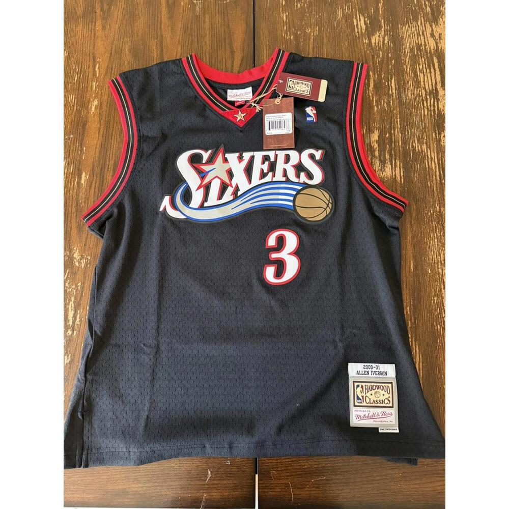 Mitchell & Ness Allen Iverson Black Philadelphia 76ers 2000/01 Jersey Size L NEW